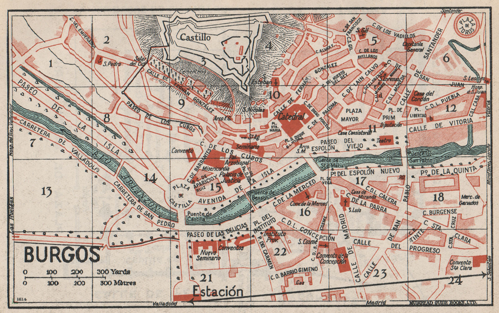 BURGOS. Vintage town city map plan. Spain 1930 old vintage chart